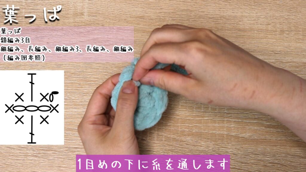 糸を引き抜いて、1目めの下に糸を通します。