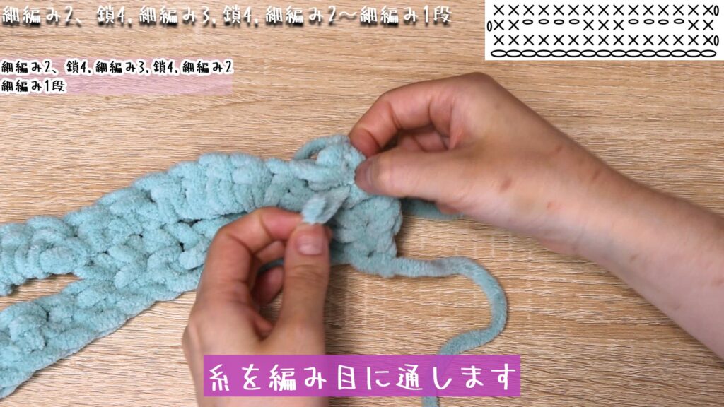 糸を編み目に通します。