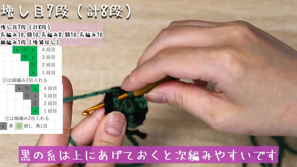 黒の糸は上にあげておくと次編みやすいです