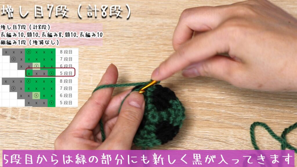 5段目からは緑の部分にも新しく黒が入ってきます。