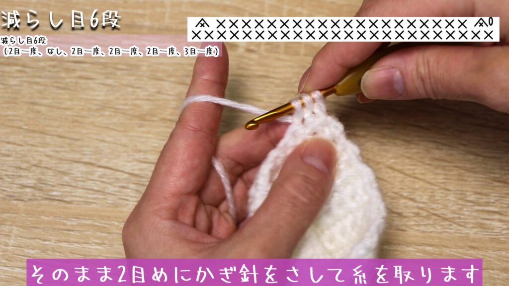 そのまま2目めにかぎ針をさして糸を取ります