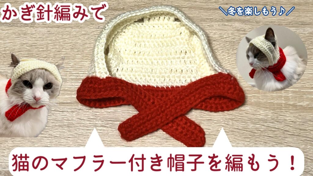 猫ちゃんと冬を楽しもう♪猫のマフラー付き帽子を編もう! 【かぎ針編み】