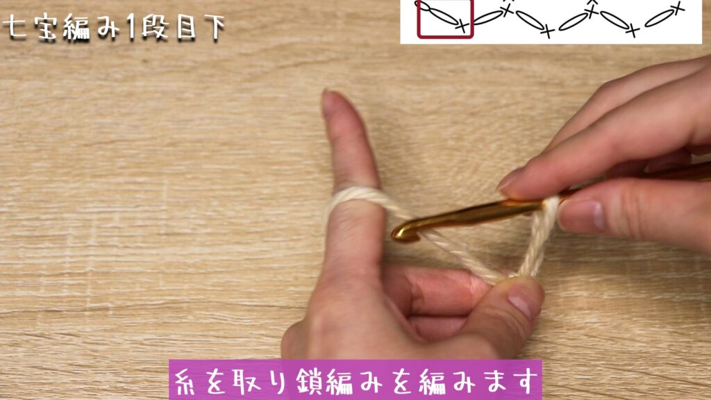 糸を取り鎖編みを編みます
