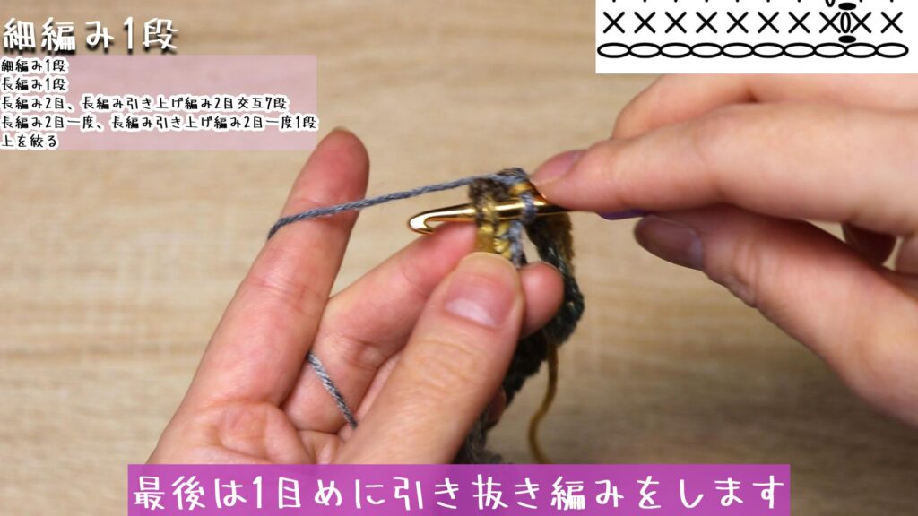 最後は1目めに引き抜き編みをします