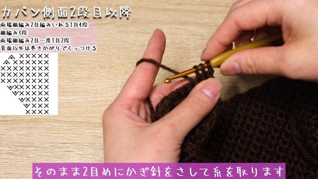 そのまま2目めにかぎ針をさして糸を取ります