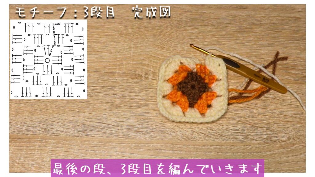 最後の段、3段目を編んでいきます