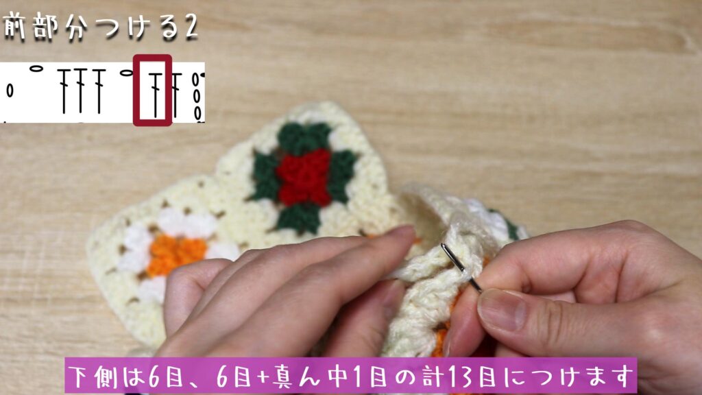 下側は6目、6目+真ん中1目の計13目につけます