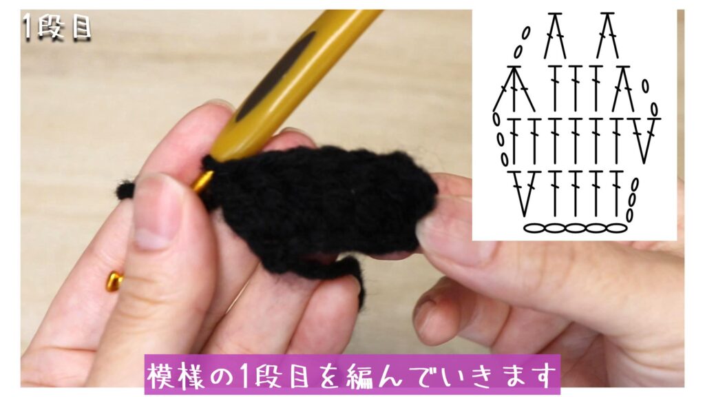 模様の1段目を編んでいきます
