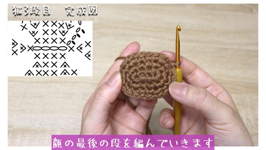 顔の最後の段を編んでいきます