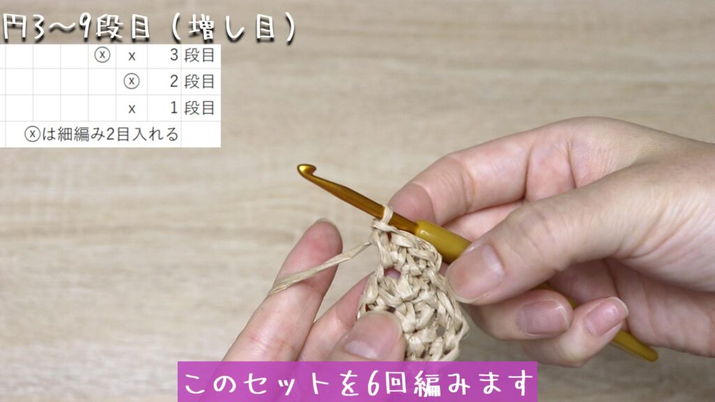このセットを6回編みます