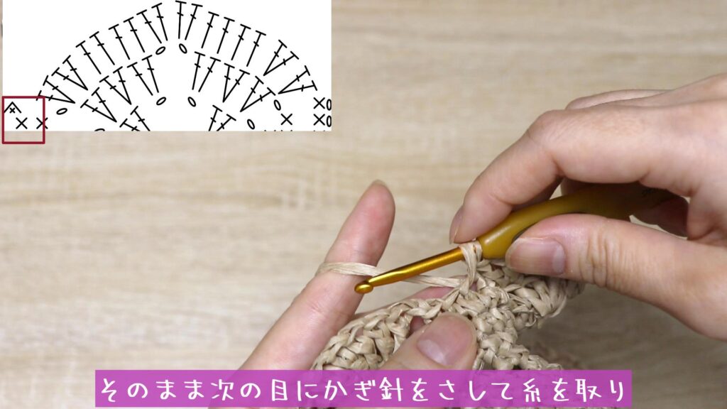 そのまま次の目にかぎ針をさして糸を取り