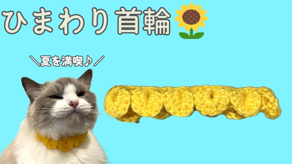 夏を楽しもう☀️！猫のひまわり首輪を編もう🌻【かぎ針編み】